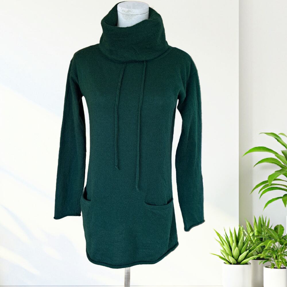 Cynthia Rowley 100% Merino Wool Turtleneck Tunic Sweater Small Dark Green